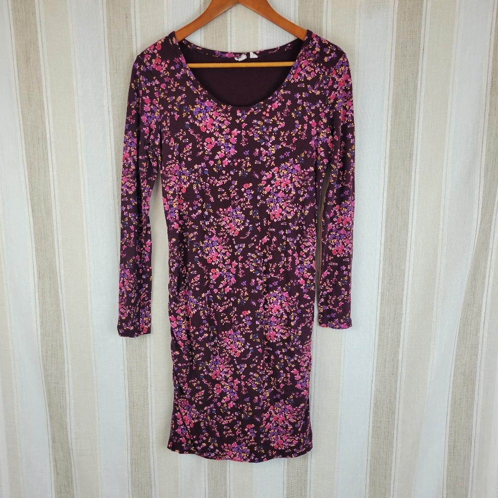 Gap Maternity Floral Soft Stretch Jersey Knit Dress Size Extra Small Maroon Pink